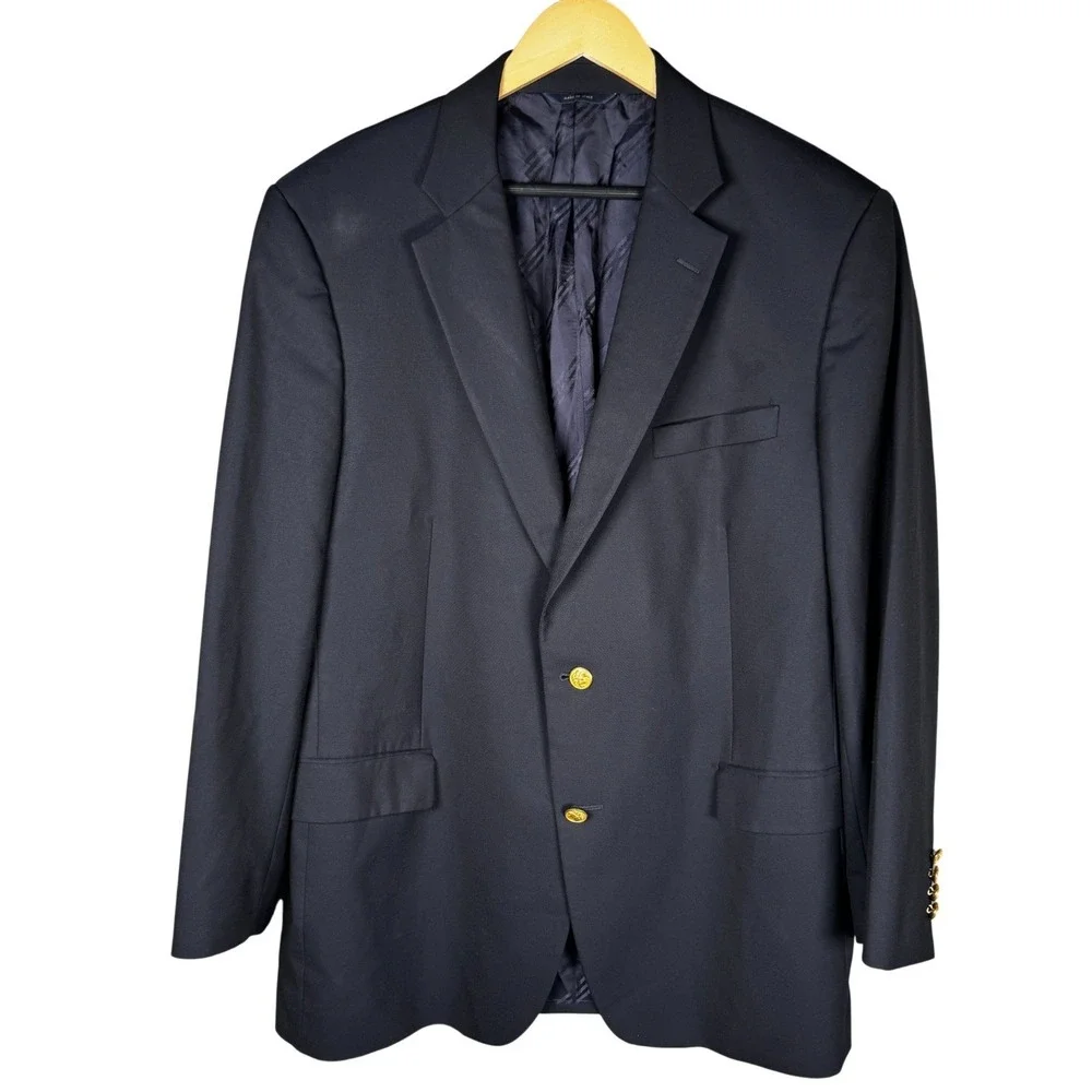Brooks Brothers Loro Piana Blazer Mens 45L Wool Madison Navy w/Gold Buttons MINT